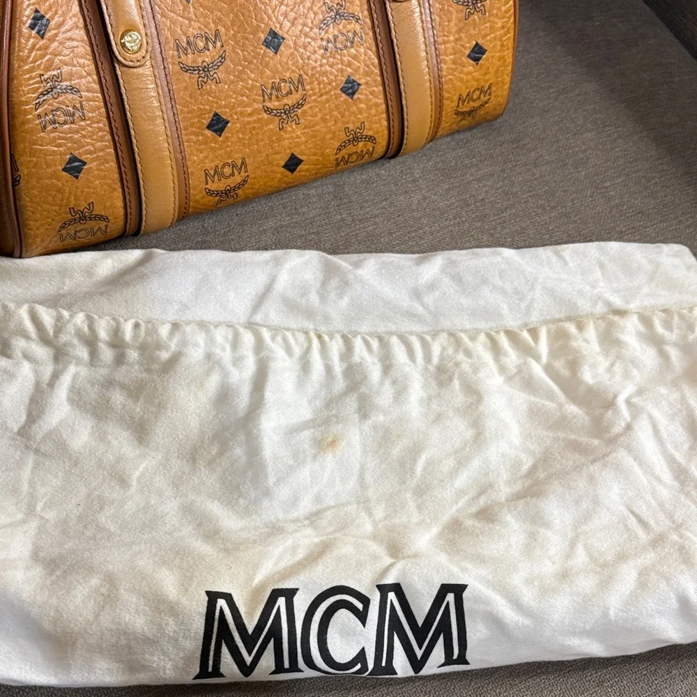 MCM Cognac Visetos Boston/Satchel Bag with Charms
